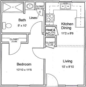 One Bedroom / One Bath - 476 Sq. Ft.*